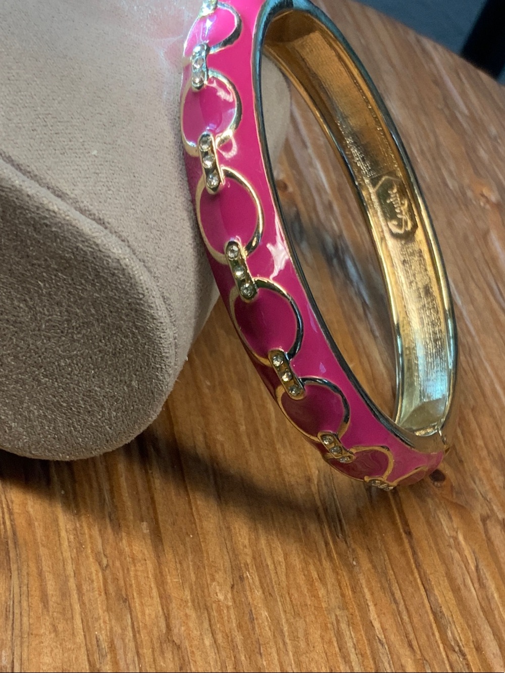 Sequin Pink Enamel Gold-Tone Link Bangle Bracelet